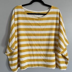 Mersea Shirt OS Terry Cloth Yellow White Stripe Top Beach Coastal Resort Captiva